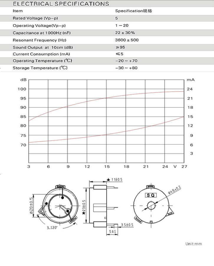 压电式蜂鸣器参数图