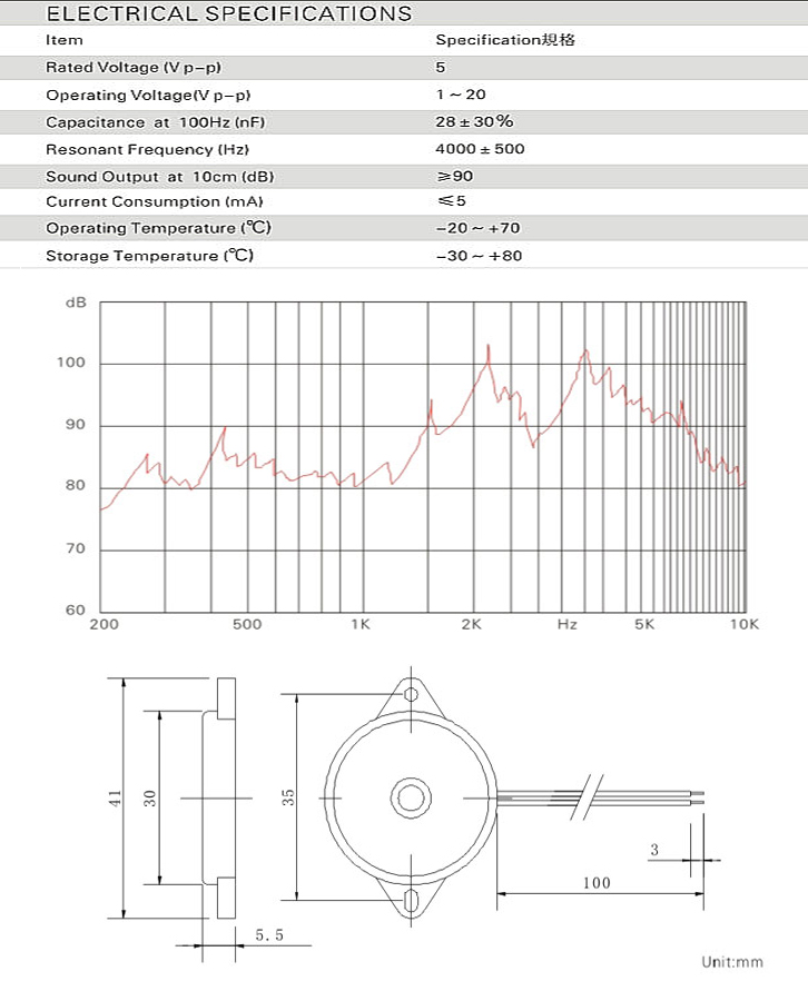 压电式蜂鸣器参数