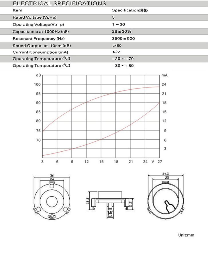 压电式蜂鸣器参数图